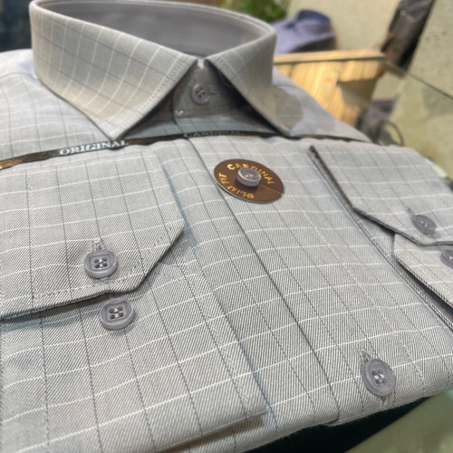 پیراهن مردانه آستین بلند طرح چهارخانه تک جیب نخ پنبه ترک