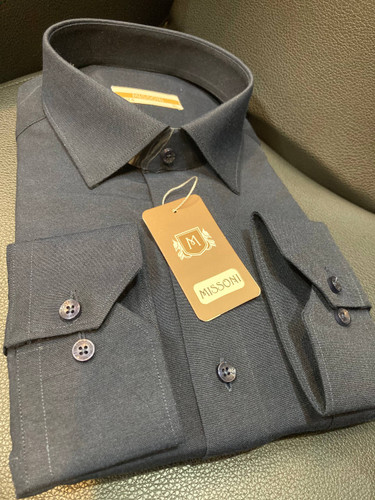 پیراهن آستین بلند پارچه فلورا ساده رنگ سرمه ایی