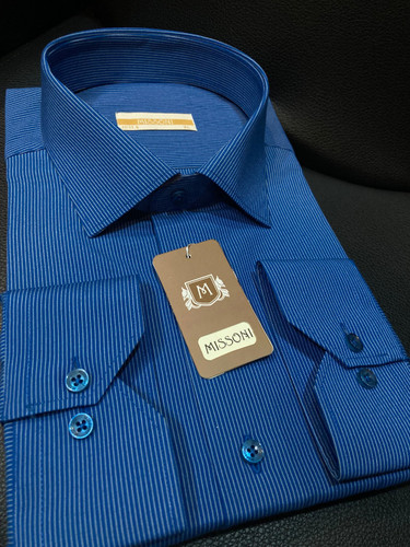 پیراهن مردانه پارچه آرو آستین بلند تک جیب طرح راه راه